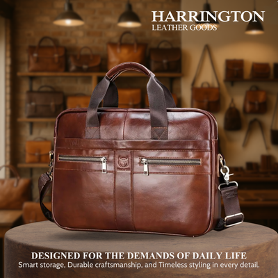 Preston | Sleek Leather Work Briefcase with Twin-Zip Front