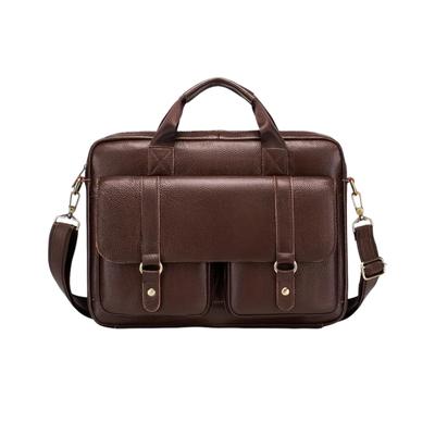 Sterling | Polished Leather Briefcase with Front Buckle Pockets