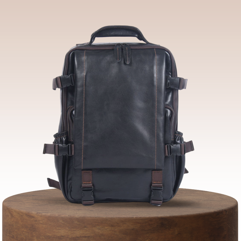 Griffin | Men's Black Leather Backpack for Work and Travel