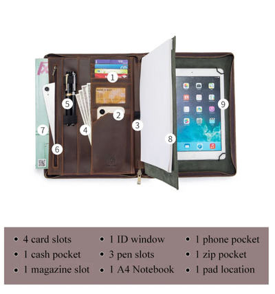 Remy | Multifunction Genuine Leather Pad folio Bag