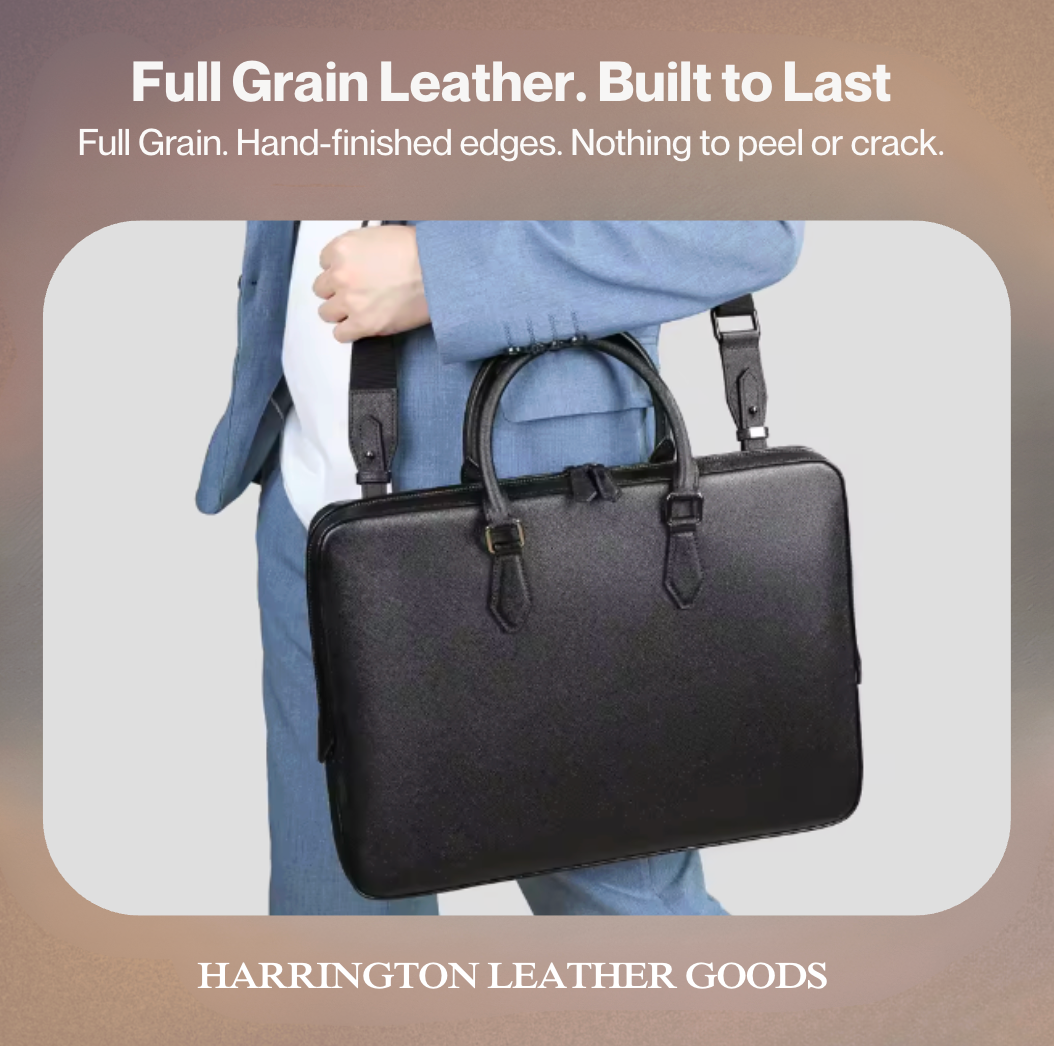 Renz  | Men's Genuine Leather Briefcase, Large-capacity
