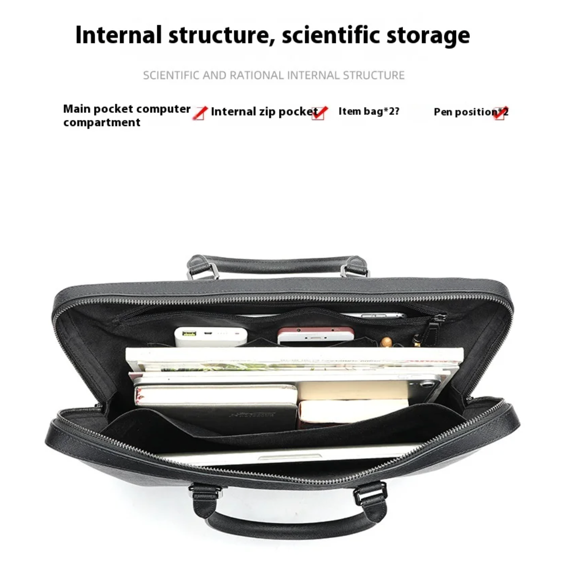 Renz  | Men's Genuine Leather Briefcase, Large-capacity