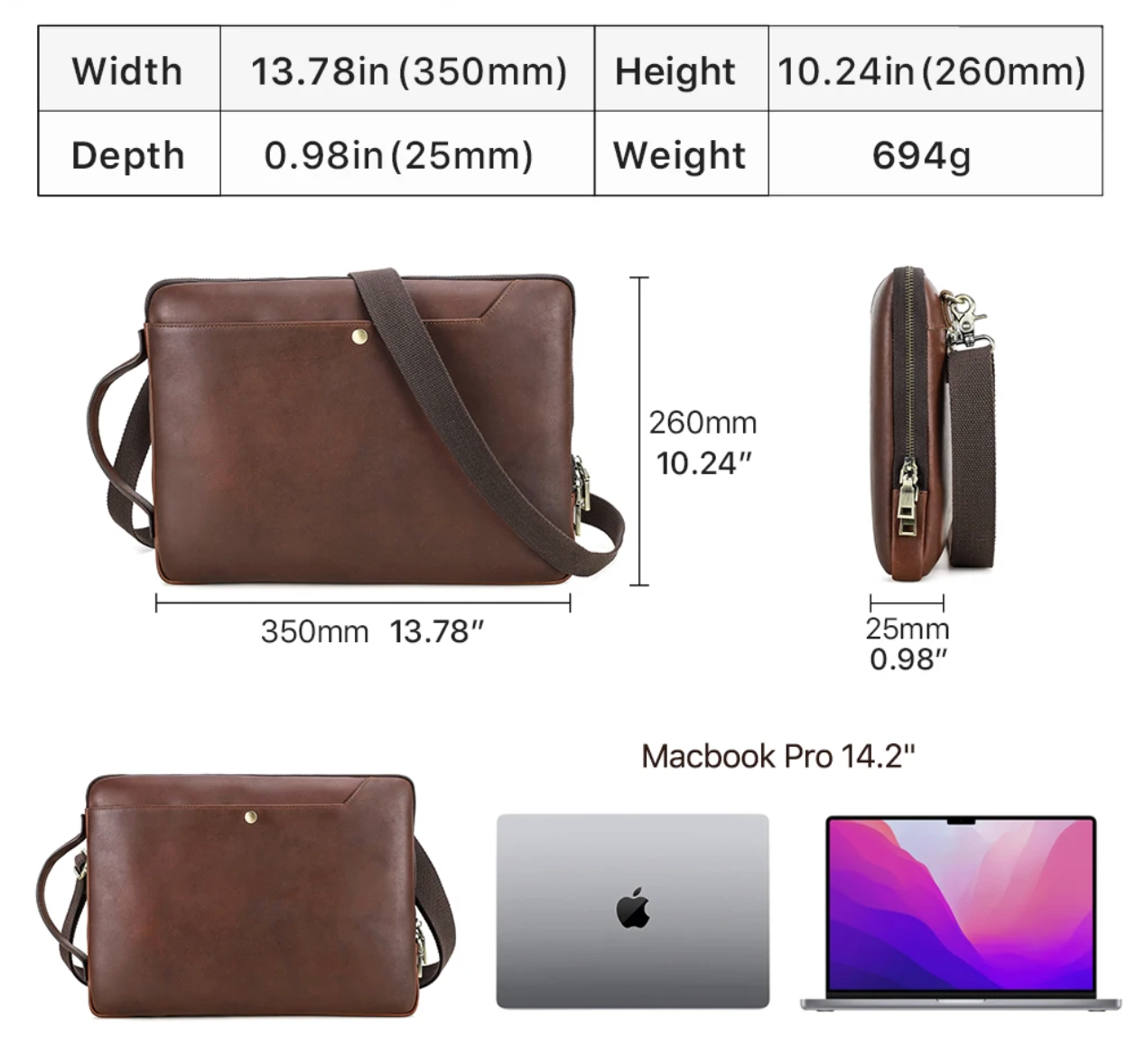 John | Genuine Leather 14.2 Inch Laptop Bag