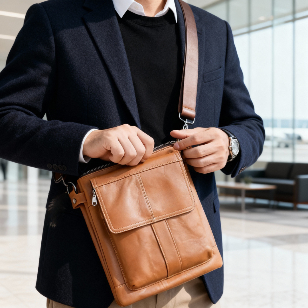 Colton | Slim Leather Crossbody with Flap Pocket Design