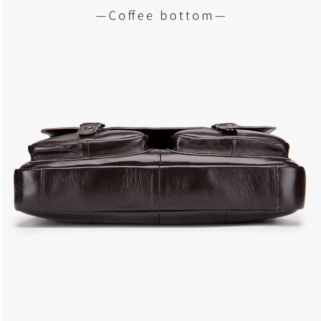 Sterling | Polished Leather Briefcase with Front Buckle Pockets