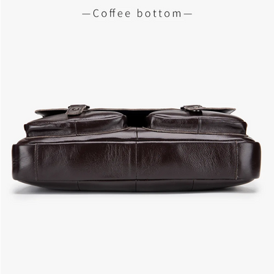 Sterling | Polished Leather Briefcase with Front Buckle Pockets