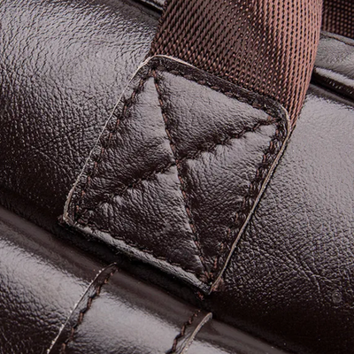 Sterling | Polished Leather Briefcase with Front Buckle Pockets