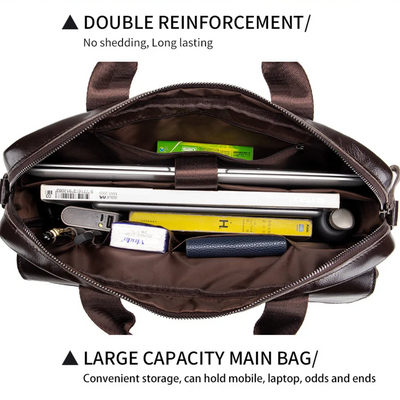 Sterling | Polished Leather Briefcase with Front Buckle Pockets