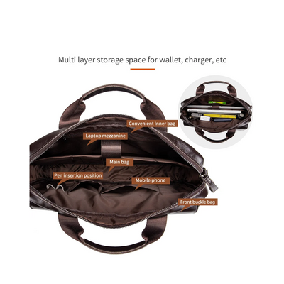 Sterling | Polished Leather Briefcase with Front Buckle Pockets