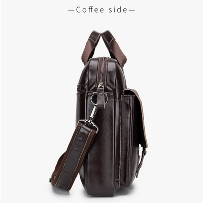 Sterling | Polished Leather Briefcase with Front Buckle Pockets