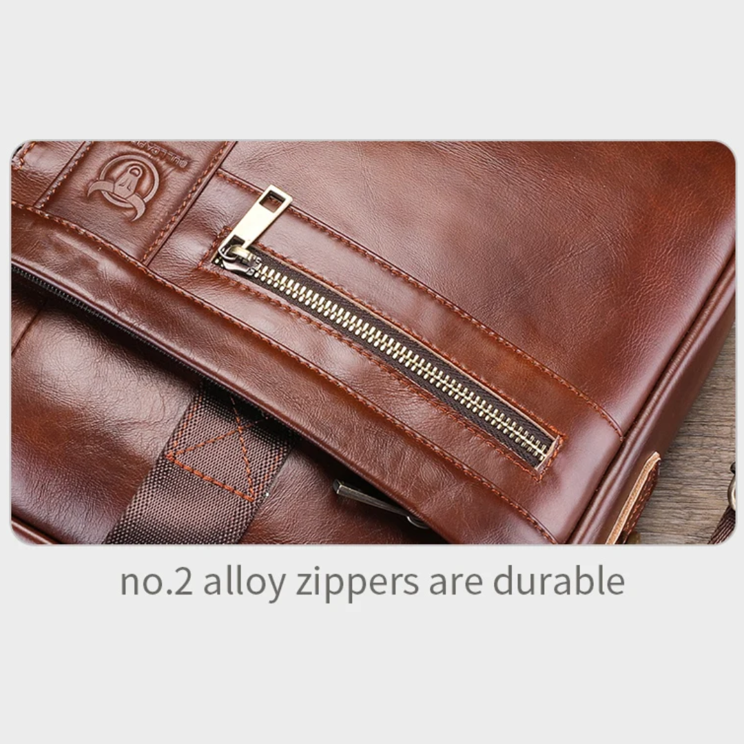 Preston | Sleek Leather Work Briefcase with Twin-Zip Front