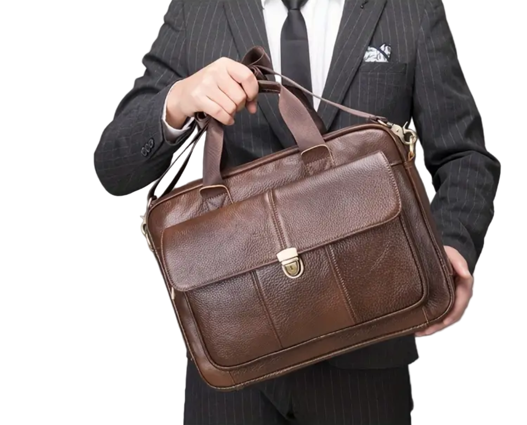 Wyatt Lock-Flap Leather Briefcase