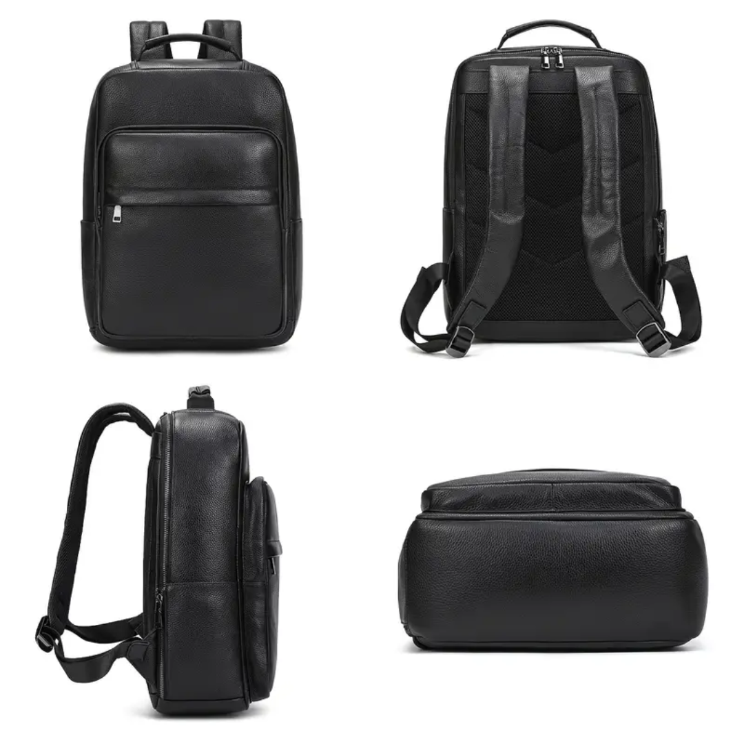 Everett | Genuine Top‑Grain Leather Laptop Backpack