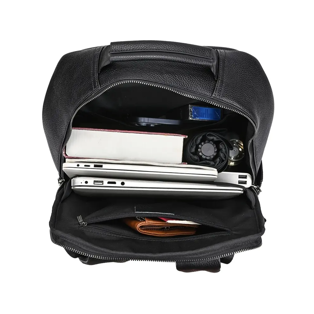 Everett Zip Leather Laptop Backpack