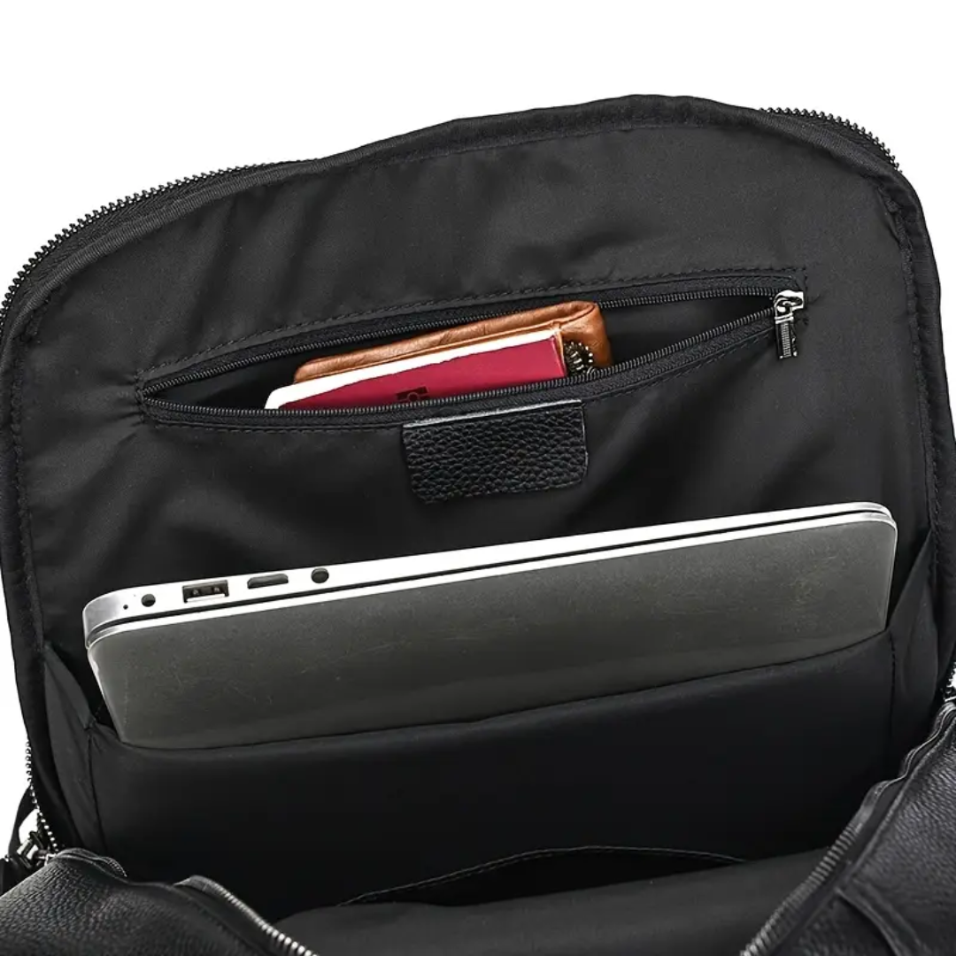 Everett Zip Leather Laptop Backpack
