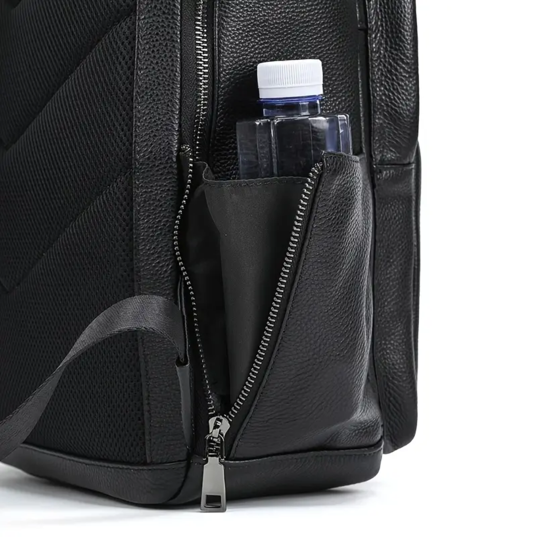 Everett Zip Leather Laptop Backpack